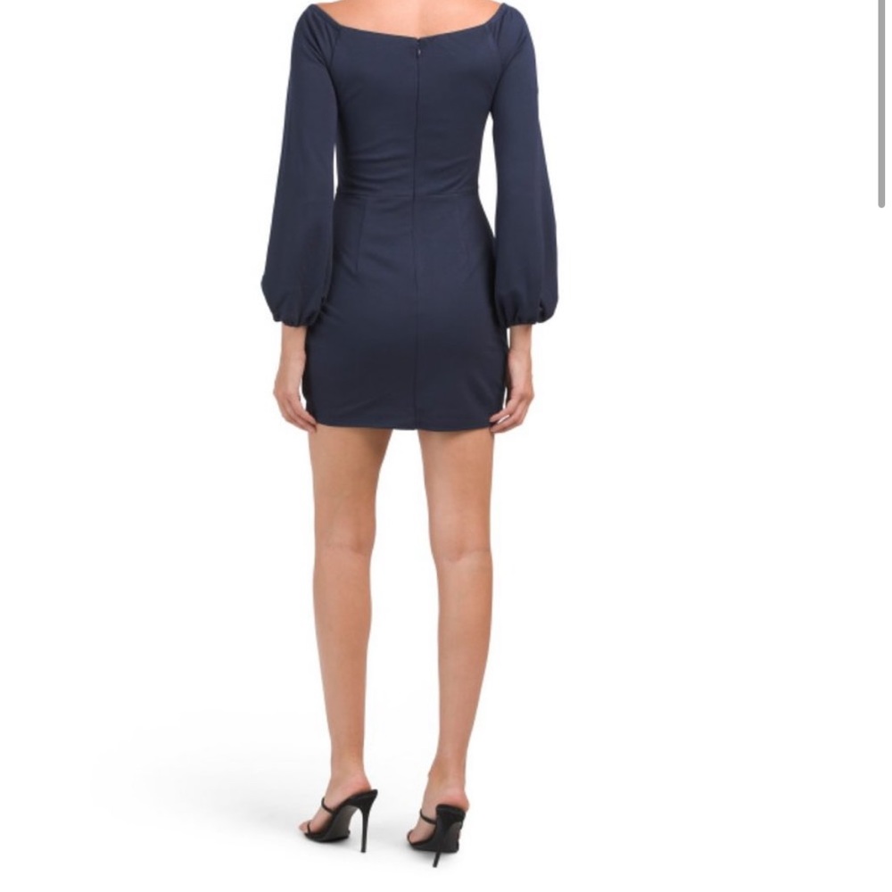 DRESS THE POPULATION Navy Esperanza Long Sleeve Sweetheart Neck Mini Dress large